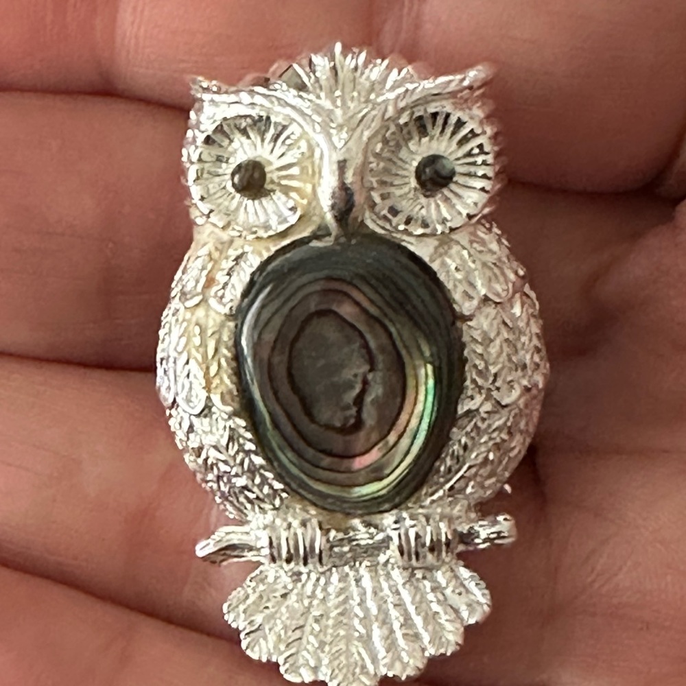 Abalone Owl 925 Solid Sterling, Silver Pendant Br… - image 4